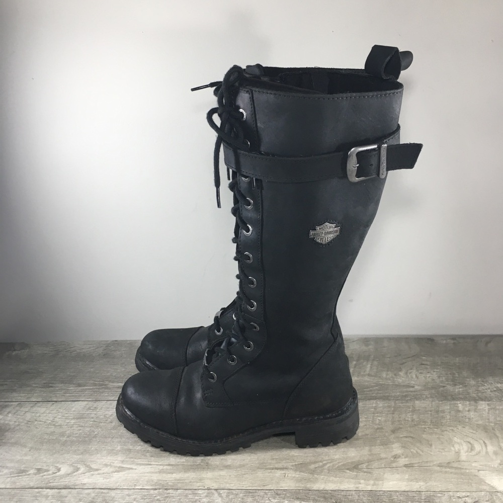 Women's HARLEY DAVIDSON Motorcycle D81489 Savannah Black Leather Boots Size 10 - Picture 6 of 11